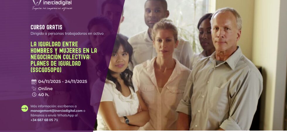 Profesionales analizando un plan de igualdad entre hombres y mujeres en el ámbito laboral durante un curso online subvencionado por el SEPE.